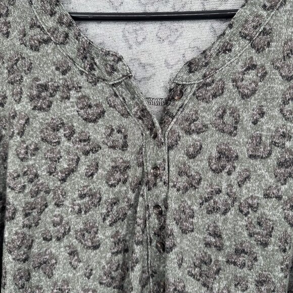 LUCKY BRAND Hacci Henley STRETCHY Knit Top‎ Blouse Green L OVERSIZE - Picture 3 of 6